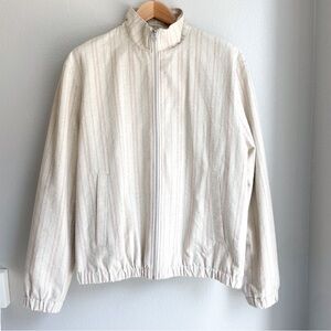 ZARA - Men’s Tweed Bomber Jacket (Beige with Red and Blue Pinstripes)